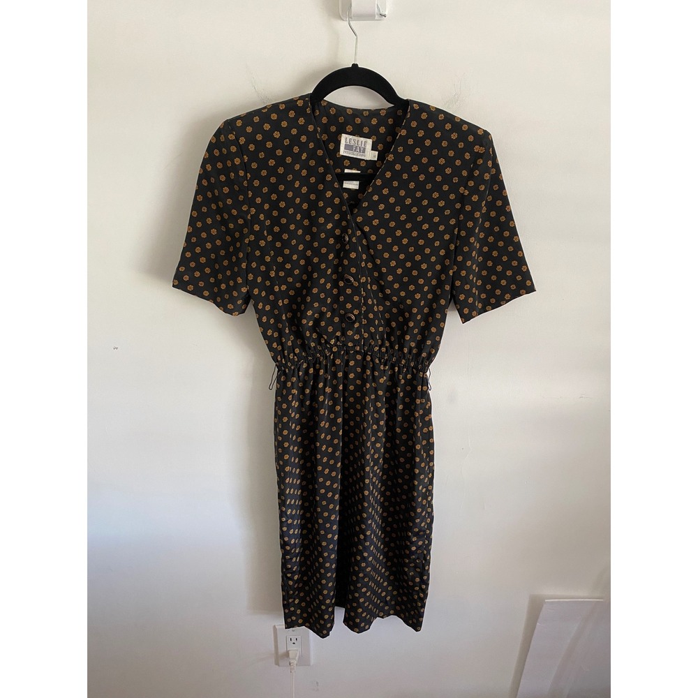 Leslie Fay Petite Collections Black Floral Print Short Sleeve Dress‎ Size 4